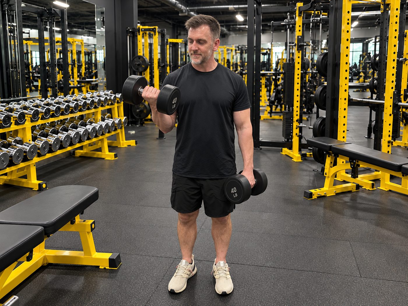 Nick Ranes doing dumbbell curls at Vibe Fitness